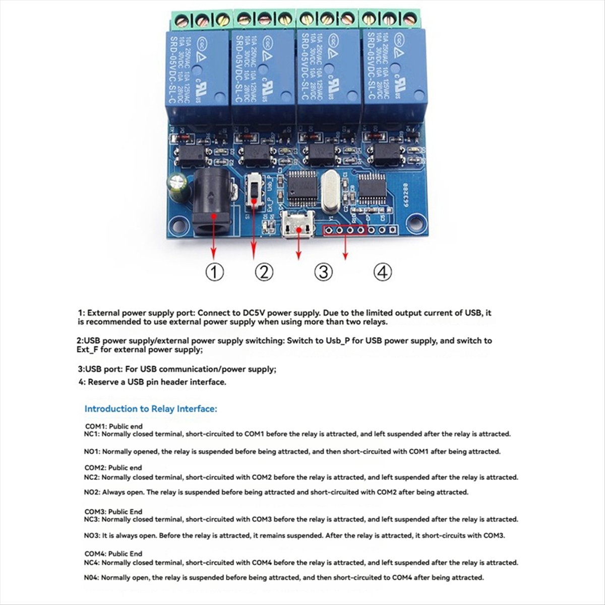 Relay Module 4 Channel - Moduł przekaźnikowy USB AT42 4-kanałowy LCUS-4